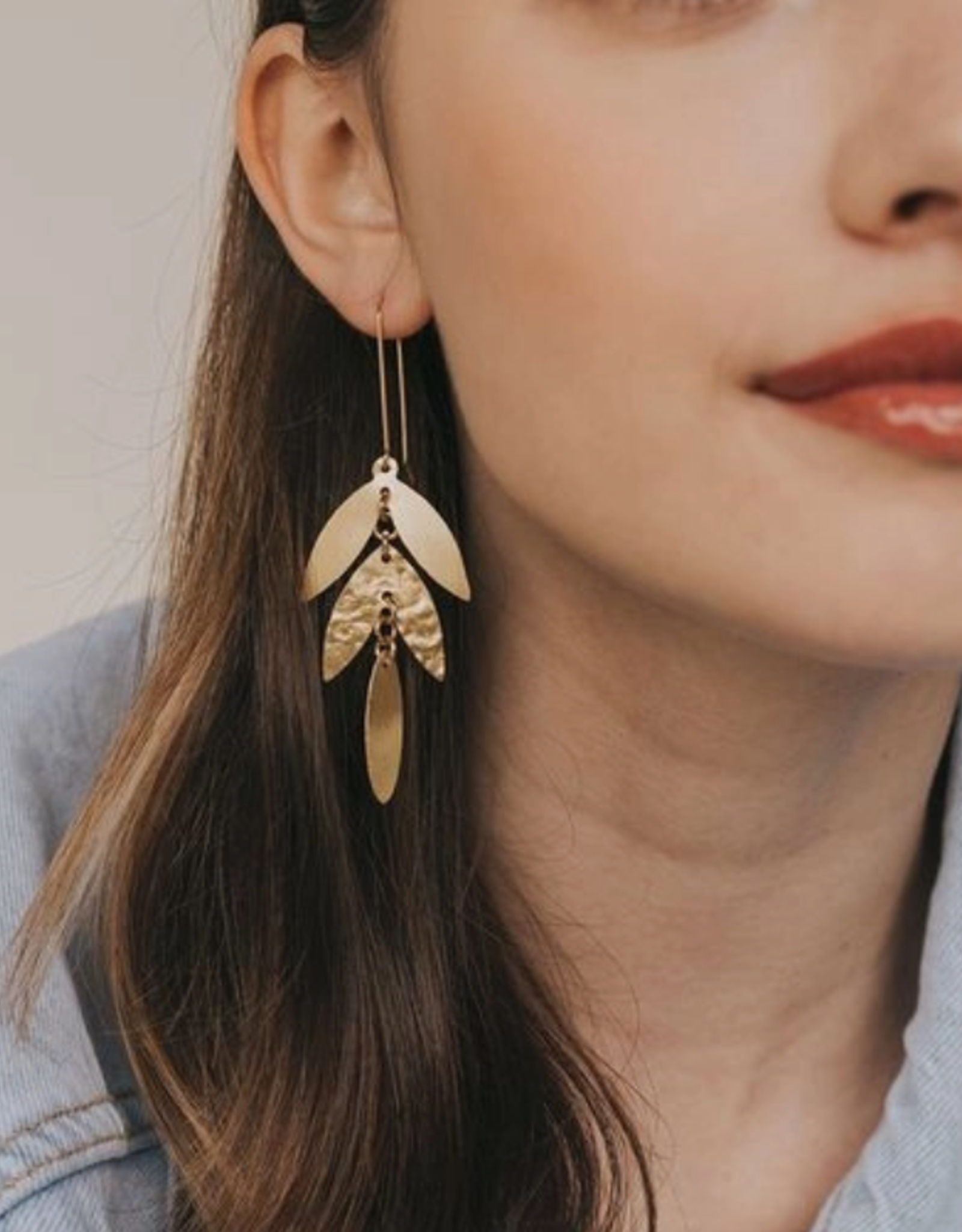 Matr Boomie Chameli Leaf Gold Chandelier Dangle Earrings