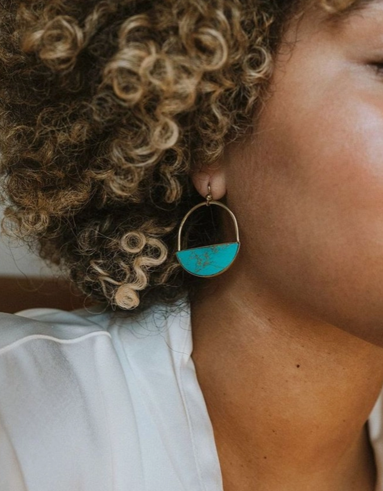 Matr Boomie Sandhya Reconstituted Stone Hoop Drop Earrings - Turquoise