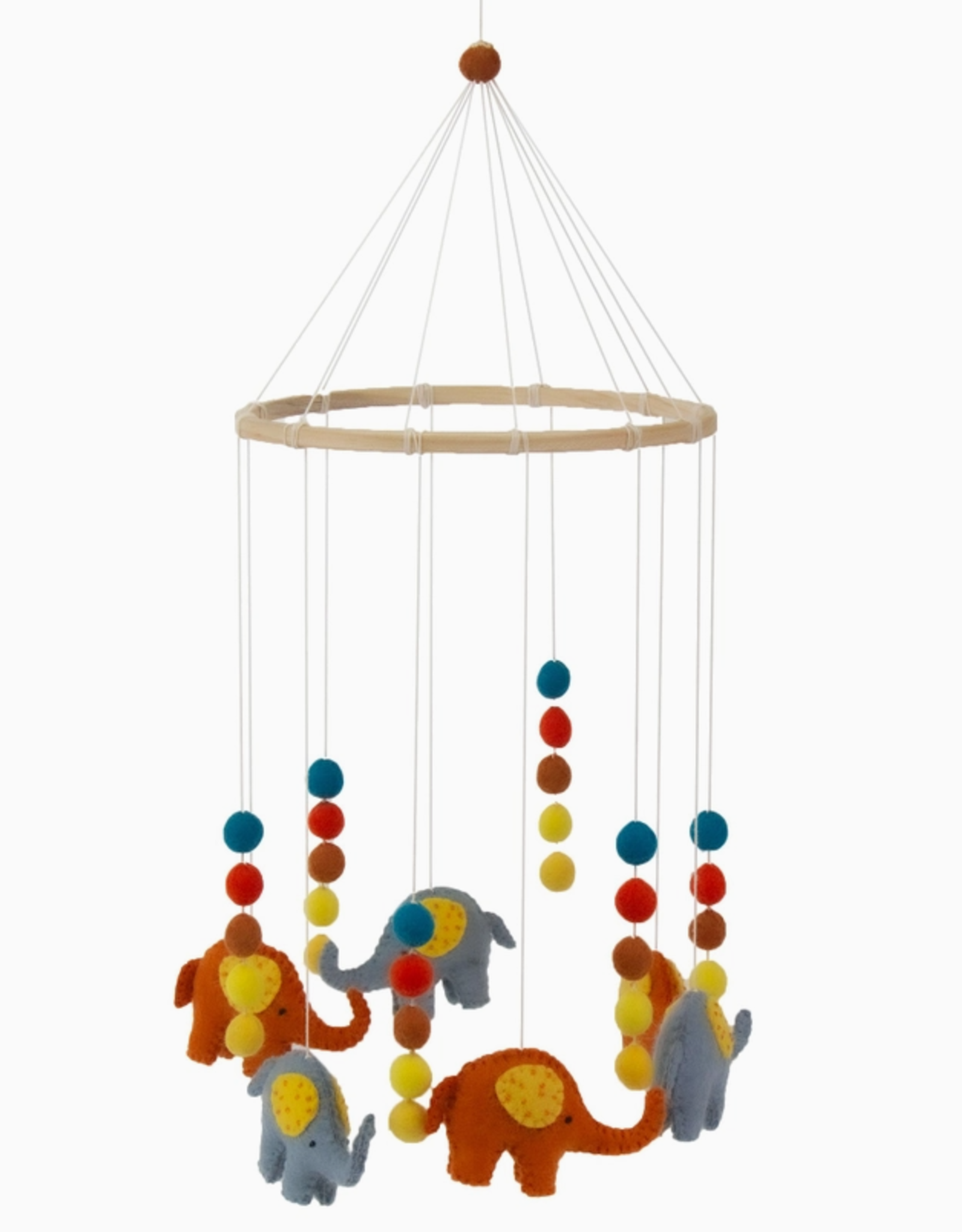 Global Crafts Blue and Orange Elephant Felt Nursery Mobile