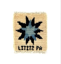 Bunyaad Pakistan Moravian Star Lititz PA Mug Rug Blue on Cream