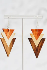 Upavim Crafts Tri-Tone Arrowhead Wood Earrings