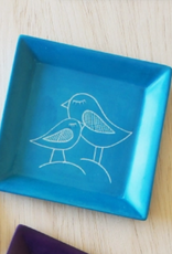 Venture Imports Square Bird Dish - Pale Blue Loving Birds
