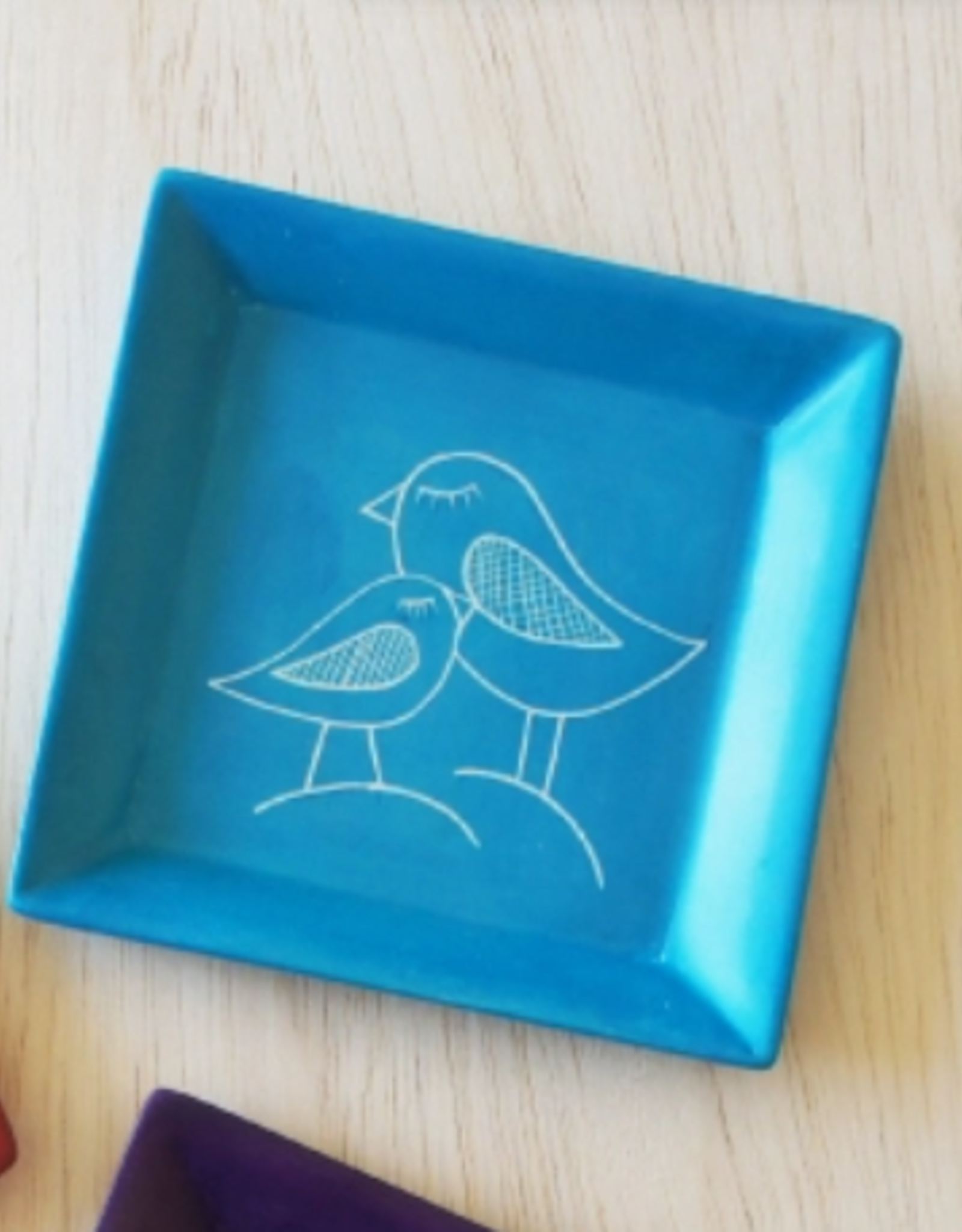 Venture Imports Square Bird Dish - Pale Blue Loving Birds