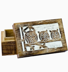 Hopes Unlimited Three Wise Owl Whitewashed Wood Box