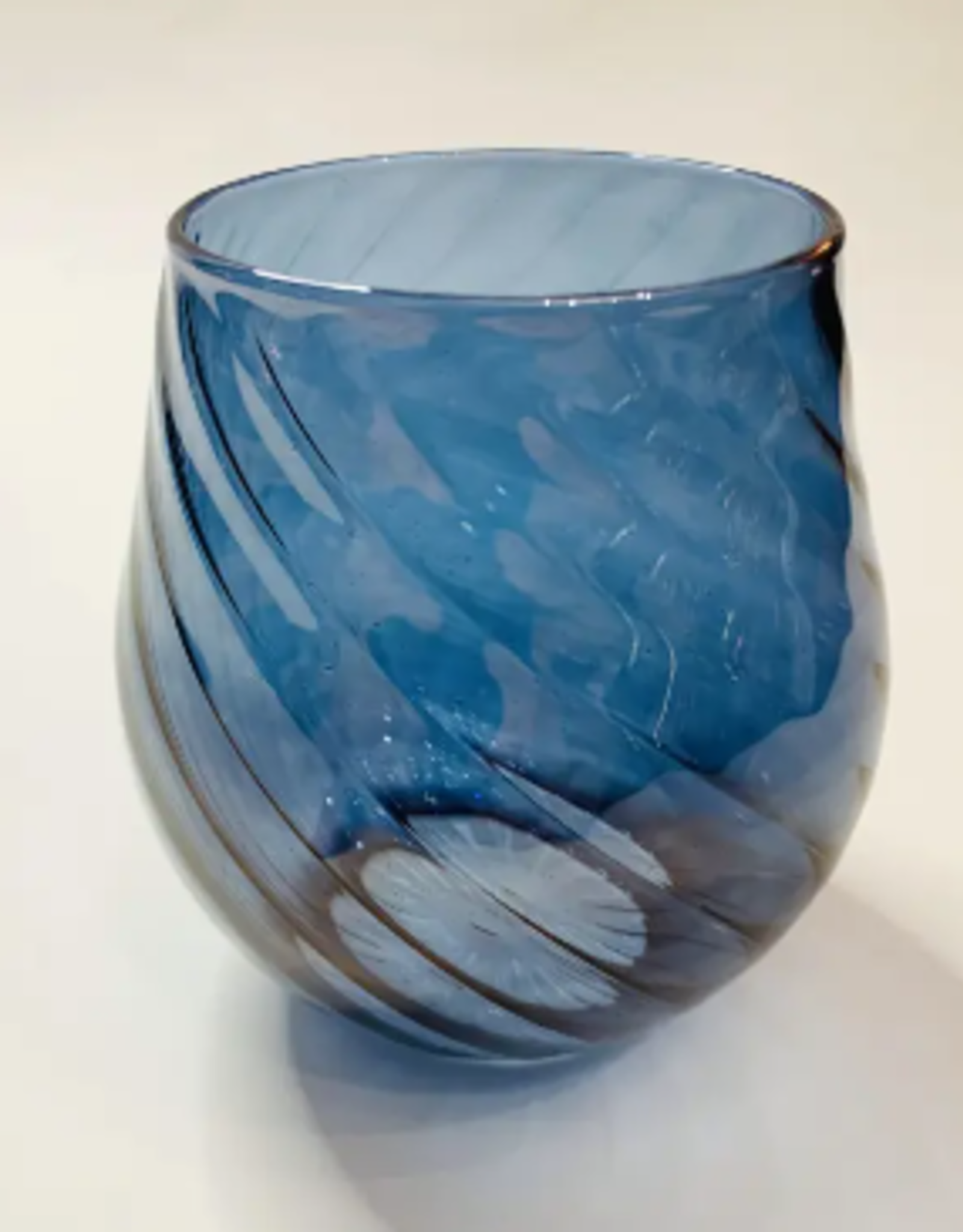 Dandarah Blown Glass Stemless Glass - Iridescent Tulip Shaped - Blue