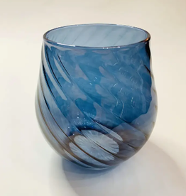 Dandarah Blown Glass Stemless Glass - Iridescent Tulip Shaped - Blue