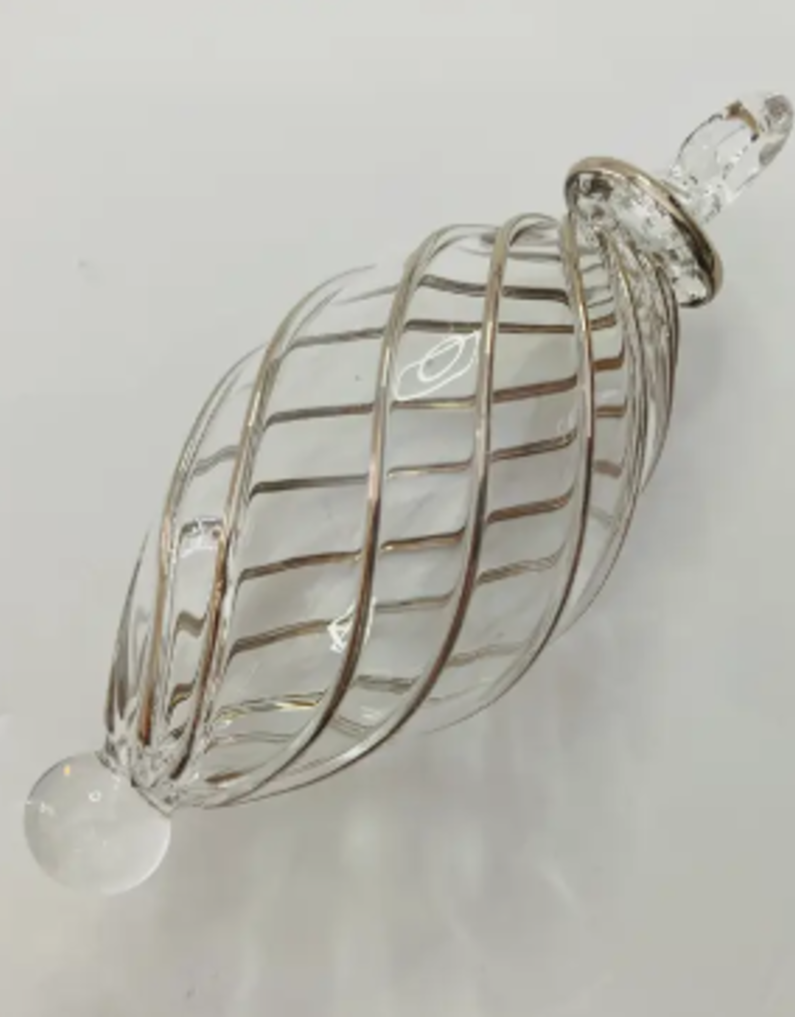 Dandarah Small Blown Glass Ornament - Silver Swirl Oval