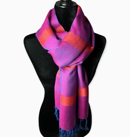 Dandarah Helyat Handwoven Bamboo Viscose Scarf - Fuchsia & Blue