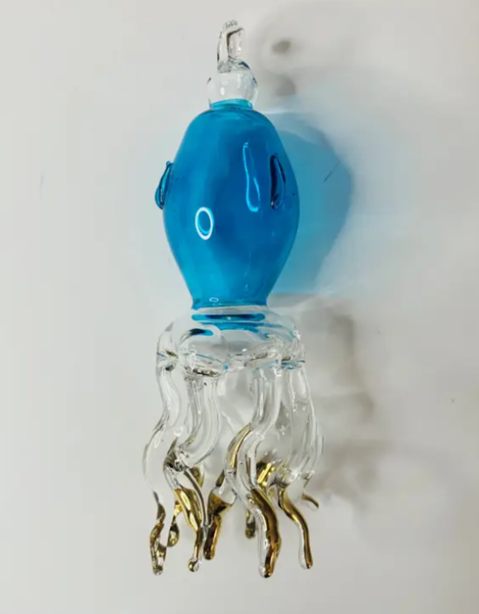 Dandarah Blown Glass Ornament - Turquoise Octopus in Motion