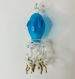 Dandarah Blown Glass Ornament - Turquoise Octopus in Motion