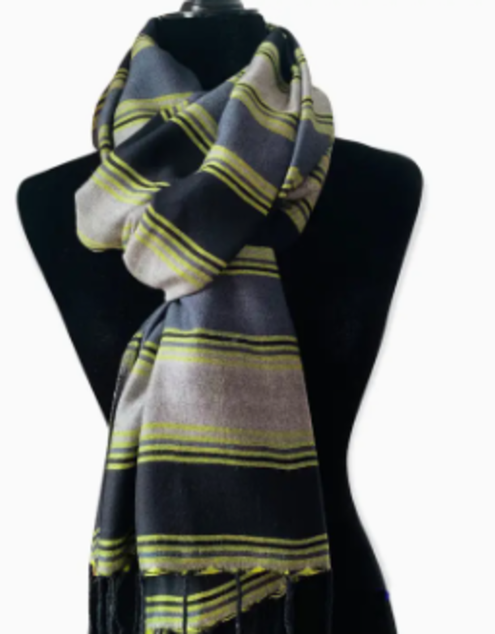 Dandarah Horizontally Striped Handwoven Scarf - Black, Gray & Yellow