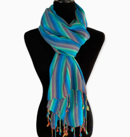 Dandarah Striped Handwoven Bamboo Viscose Scarf - Turquoise & Yellow