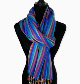 Dandarah Striped Handwoven Bamboo Viscose Scarf - Blue & Plum