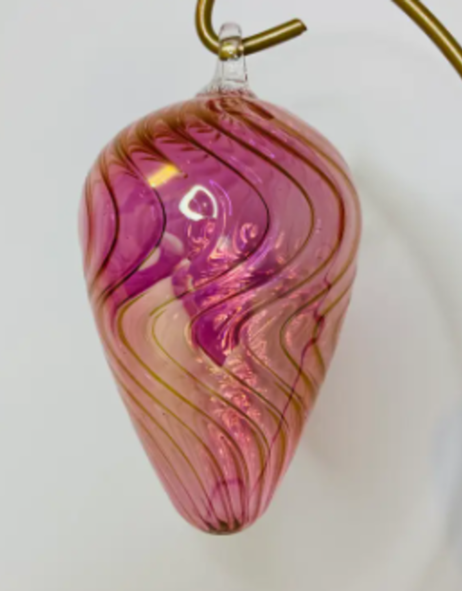 Dandarah Blown Glass Egg Ornament - Wavy Pink