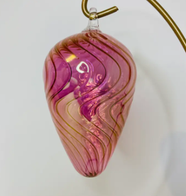 Dandarah Blown Glass Egg Ornament - Wavy Pink