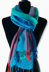Dandarah Wide Striped Handwoven Viscose Scarf - Shades of Turquoise