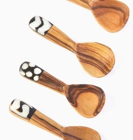 Swahili African Modern Olive Wood and Bone Spice Spoons