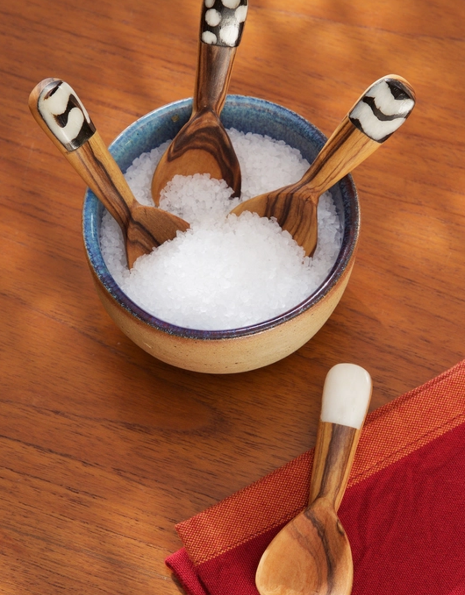 Swahili African Modern Olive Wood and Bone Spice Spoons