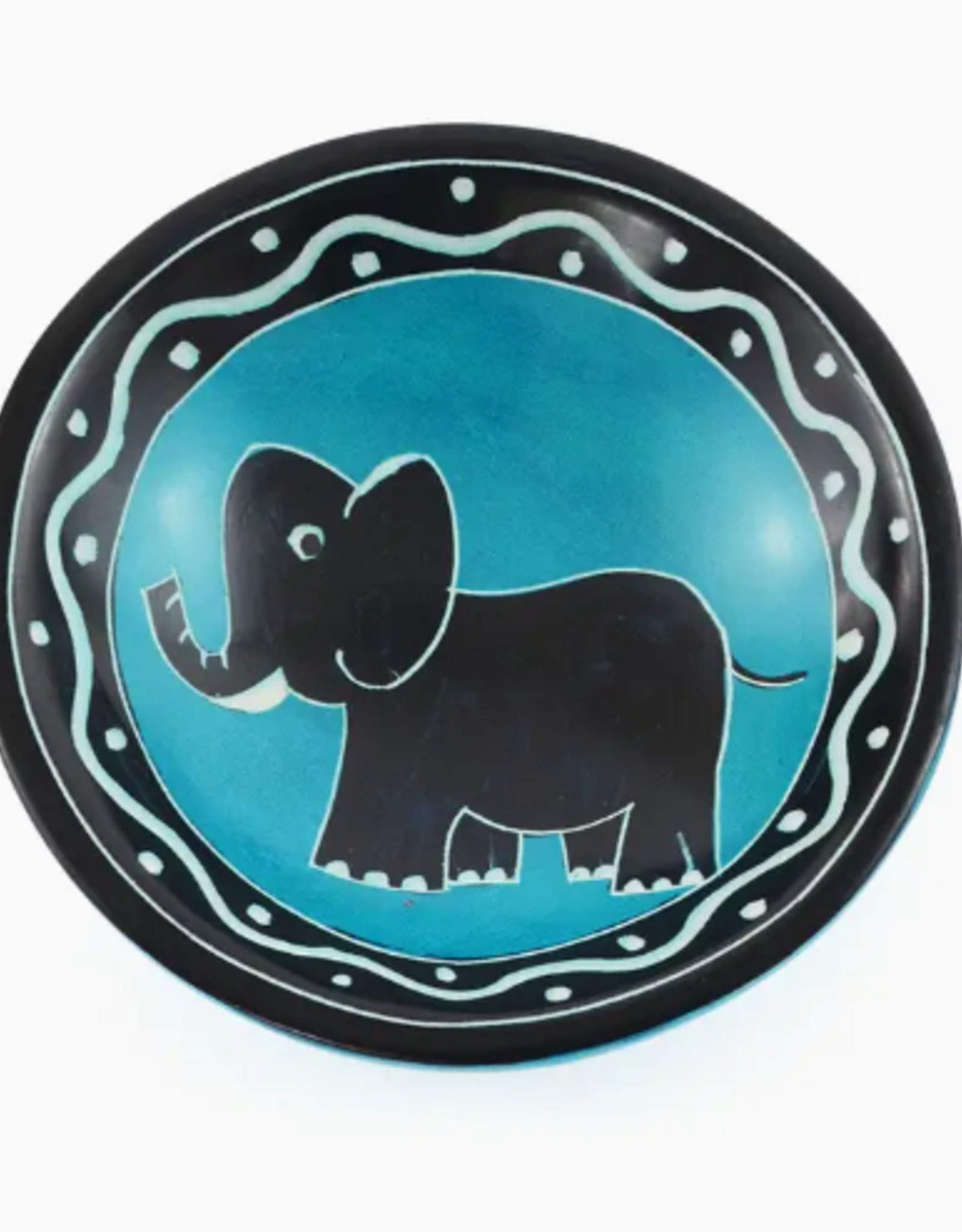 Swahili African Modern Playful Elephant Soapstone Bowl