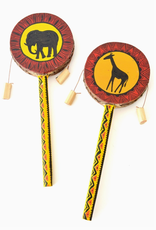 Swahili African Modern Large Double-Sided Giraffe & Elephant Spin Drum