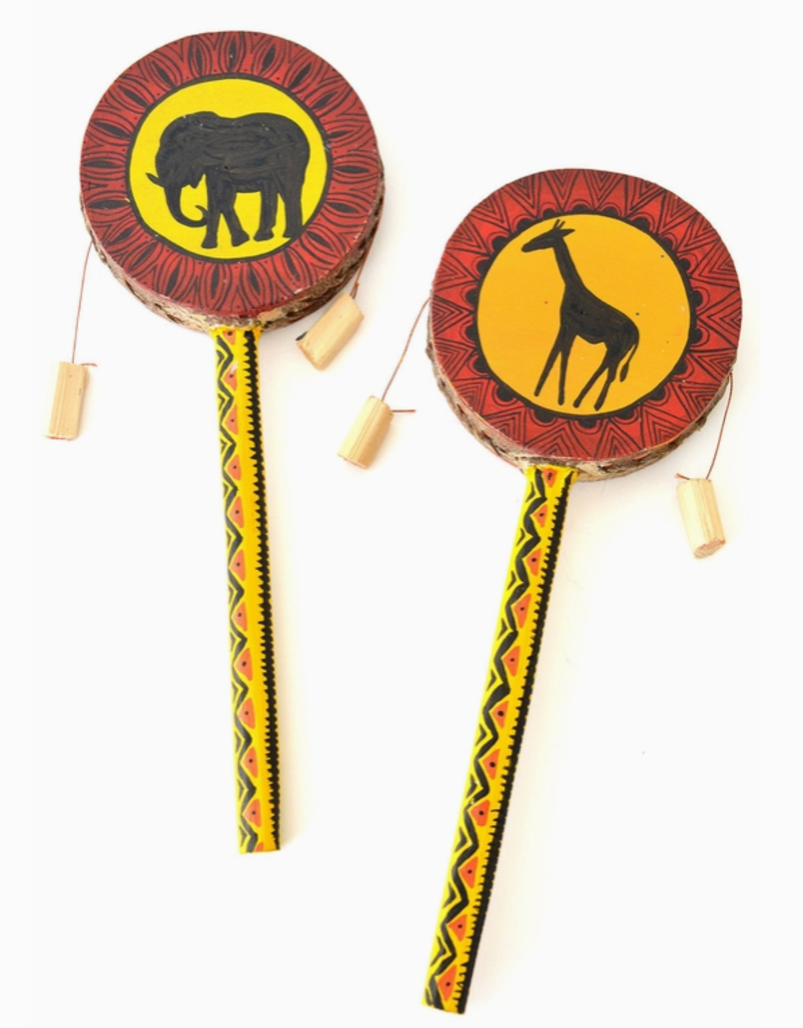 Swahili African Modern Large Double-Sided Giraffe & Elephant Spin Drum