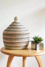 Swahili African Modern Black, Silver & White Striped Warming Basket
