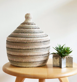 Swahili African Modern Black, Silver & White Striped Warming Basket