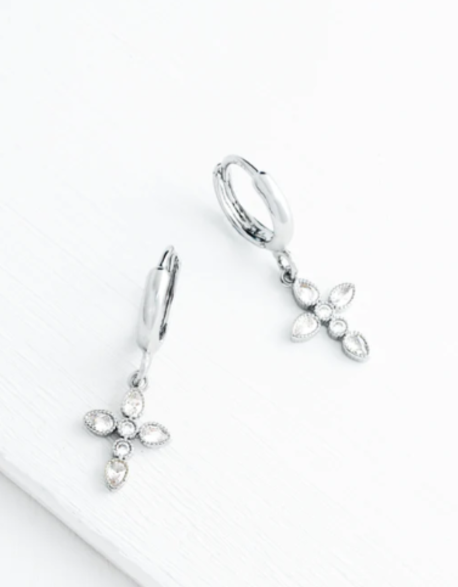 Starfish Project Shimmering Cross Huggie Earrings in Platinum