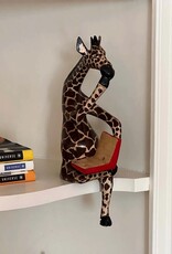 Global Crafts Thinking Giraffe Carved Wood Sculpture Shelf Decor