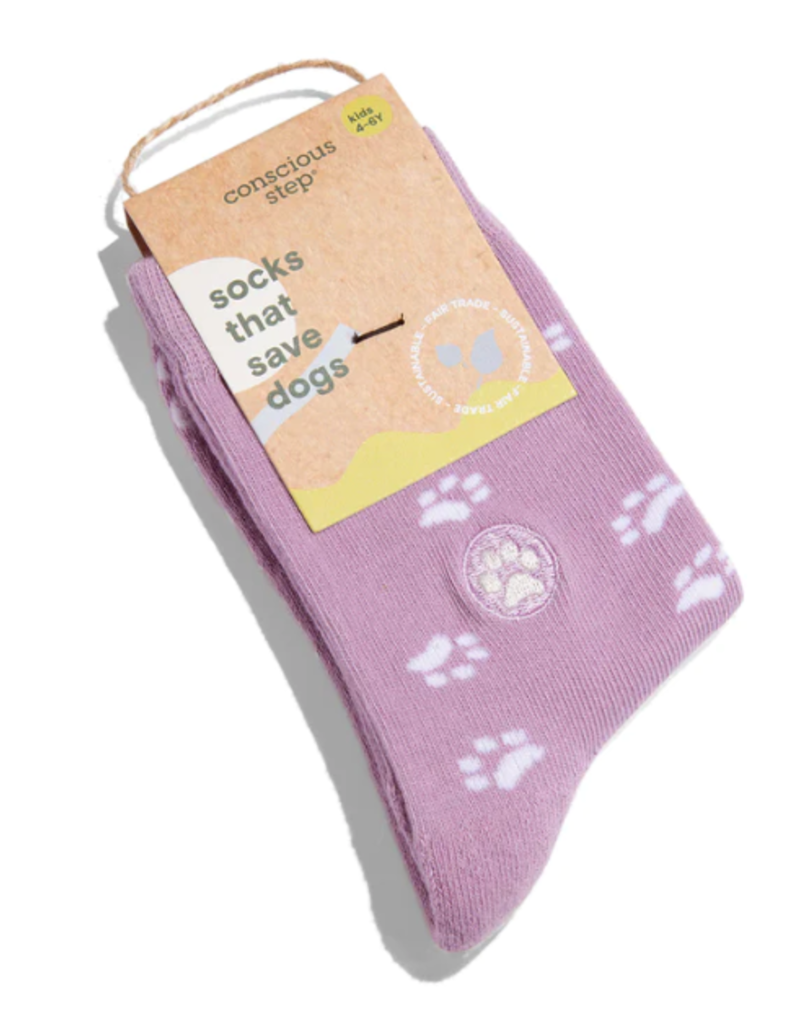 Conscious Step Kids Socks that Save Dogs (Purple Paw Prints)