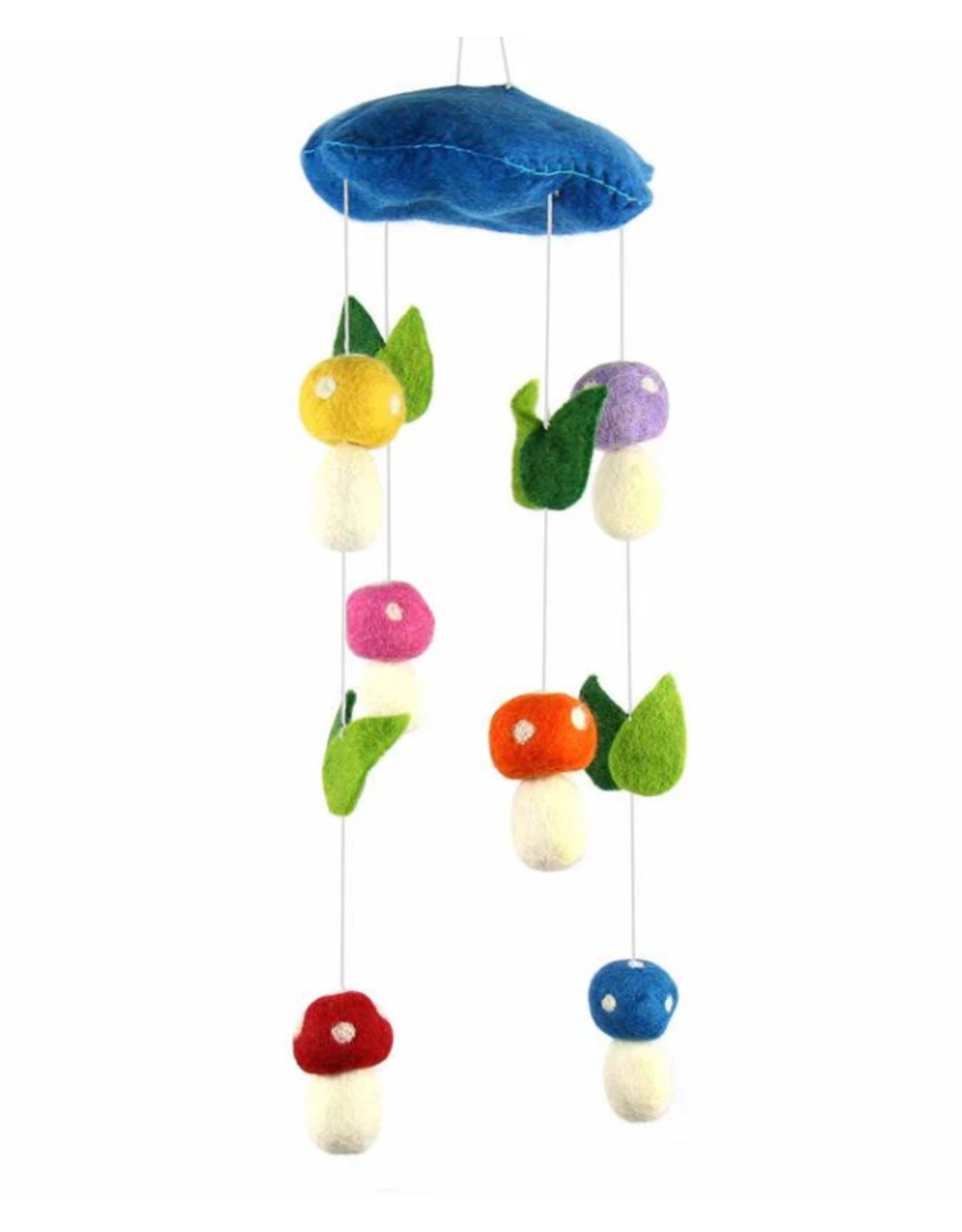 Global Crafts Blue Mushrooms Felt Nursery Mobile