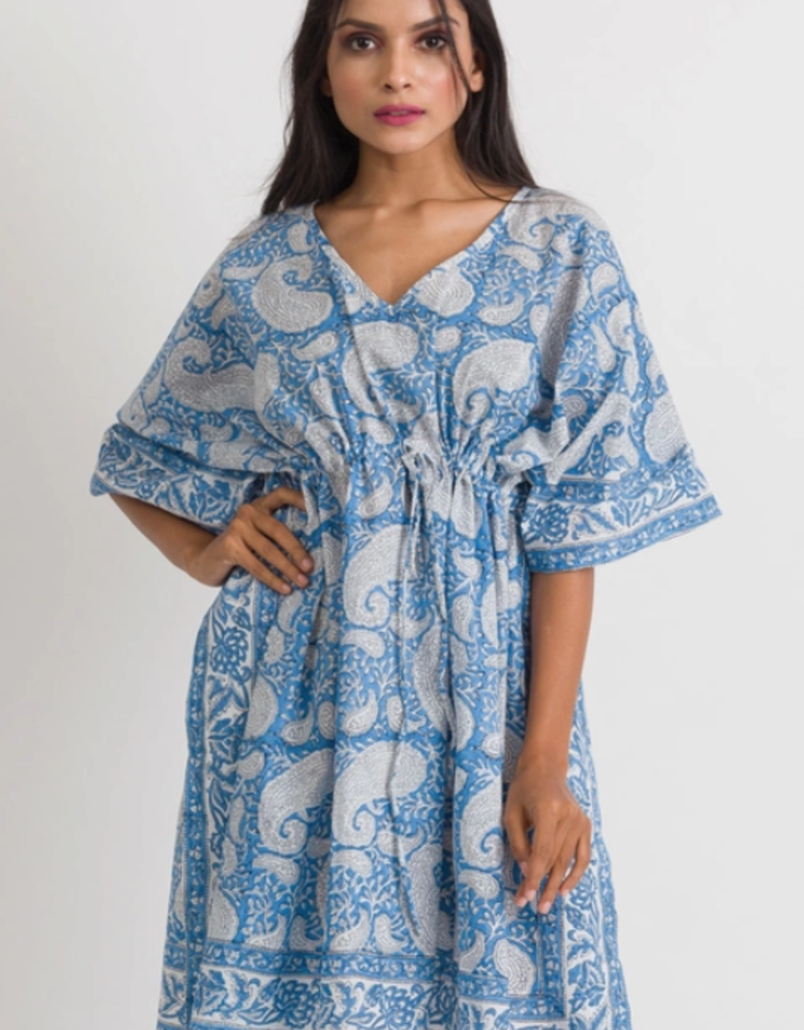 Sevya Handmade Block-Printed Caftans - Sky Blue