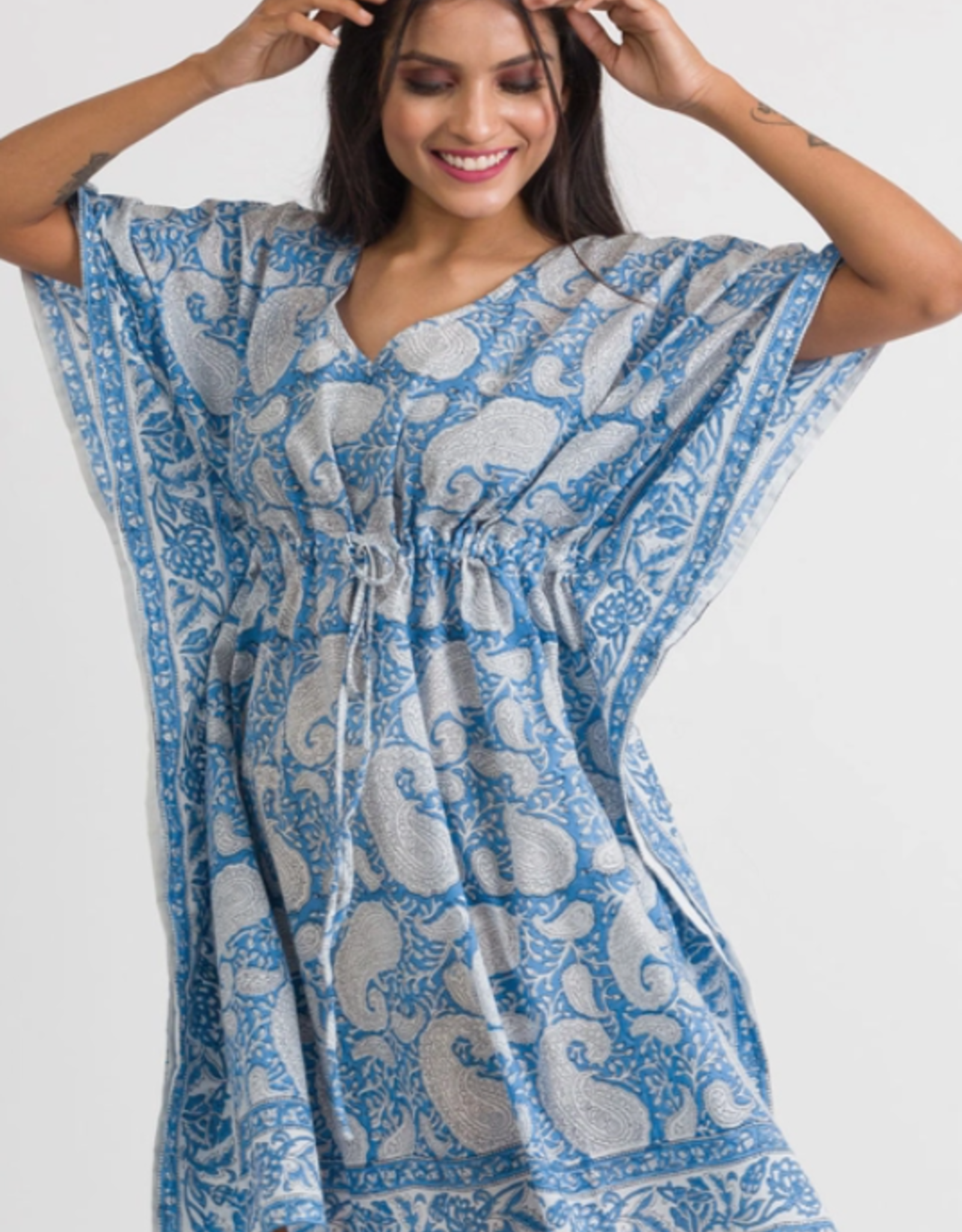 Sevya Handmade Block-Printed Caftans - Sky Blue