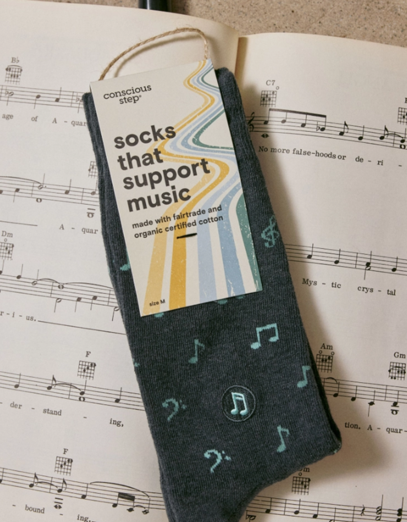 Conscious Step Socks that Support Music (Gray Music Notes)