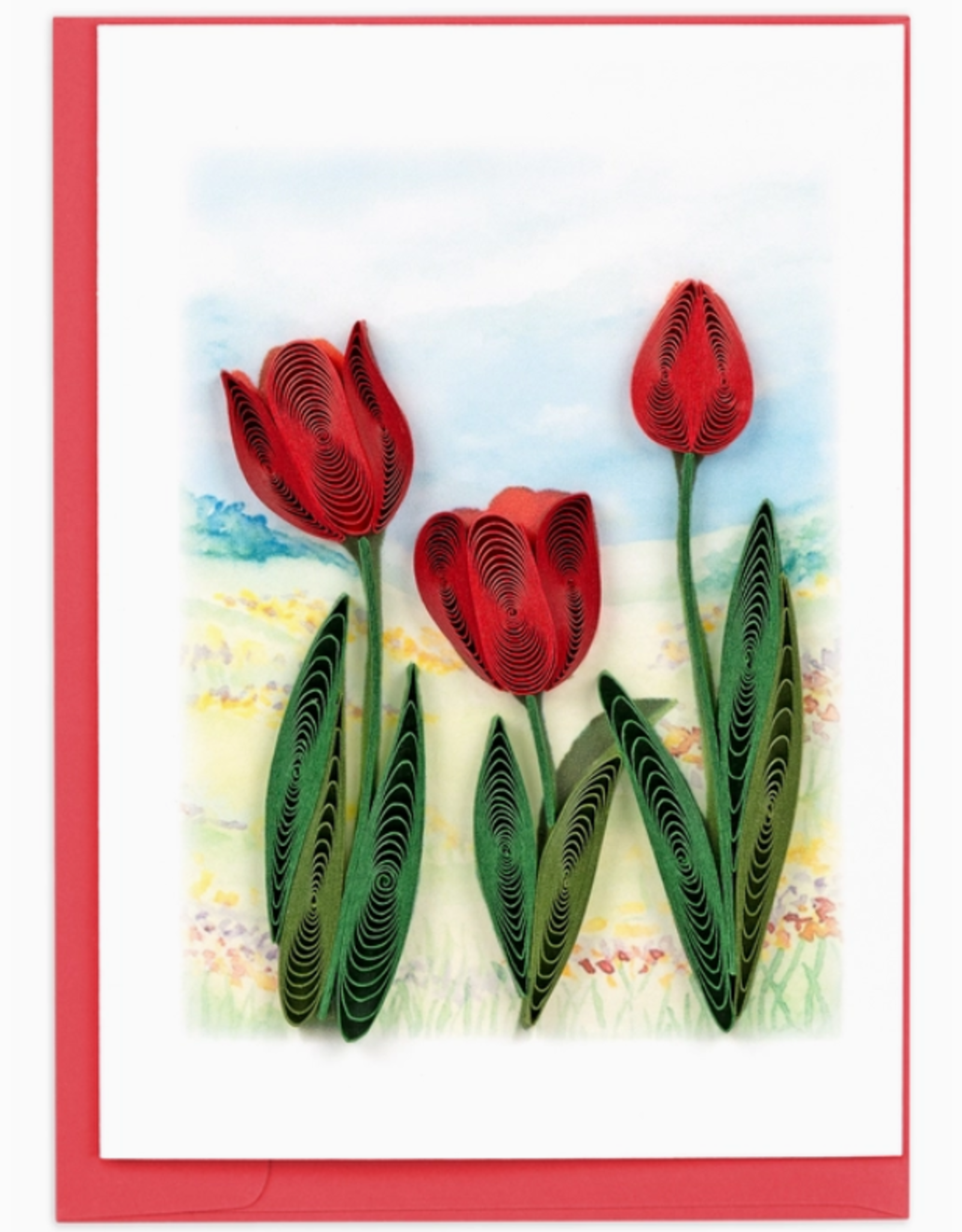 Quilling Card Quilled Red Tulip Field Gift Enclosure Mini Card