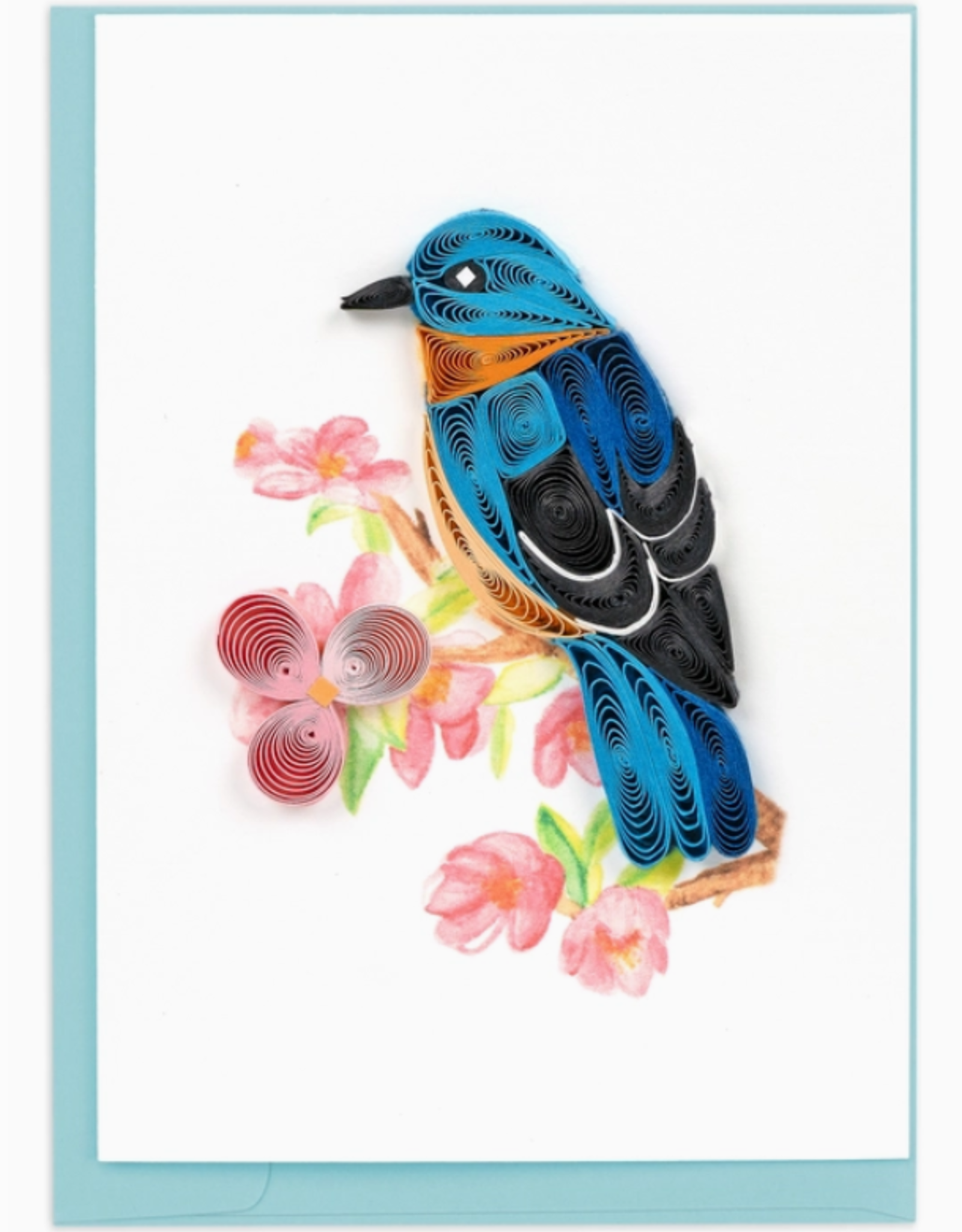 Quilling Card Quilled Bluebird on Flower Branch Gift Enclosure Mini Card