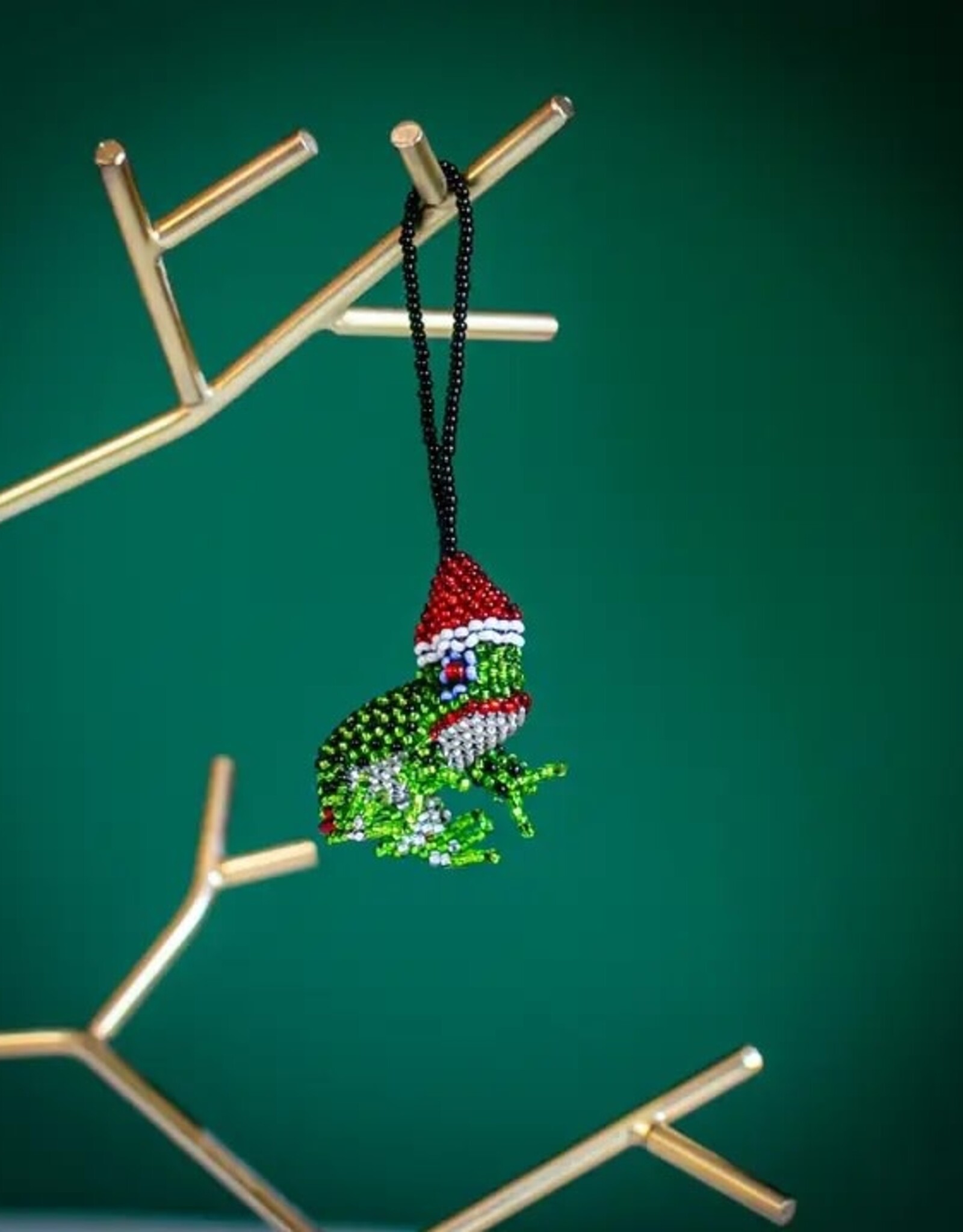 Lucia's Imports Santa Frog Beaded Ornament