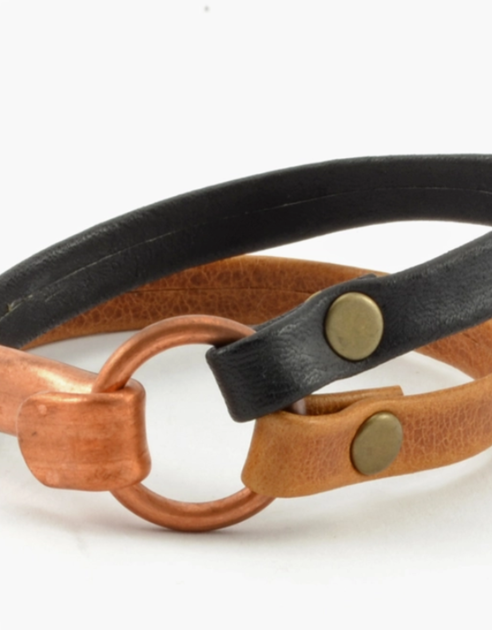 Lucia's Imports Medium Copper Clasp Leather Bracelet - 8"