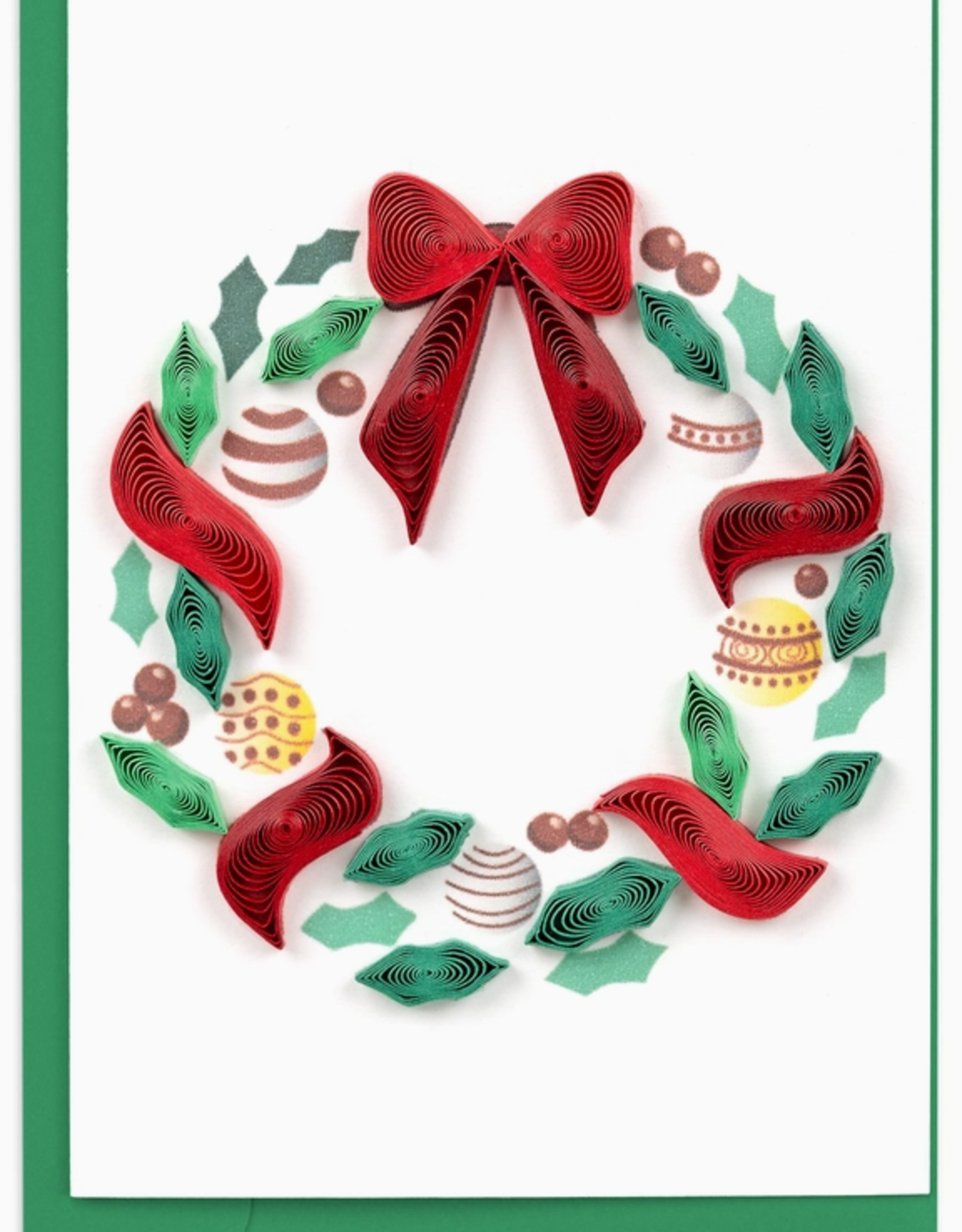 Quilling Card Holiday Wreath with Ornaments Gift Enclosure Mini Card