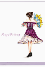 Quilling Card Quilled Birthday Woman with Bouquet Greeting Card