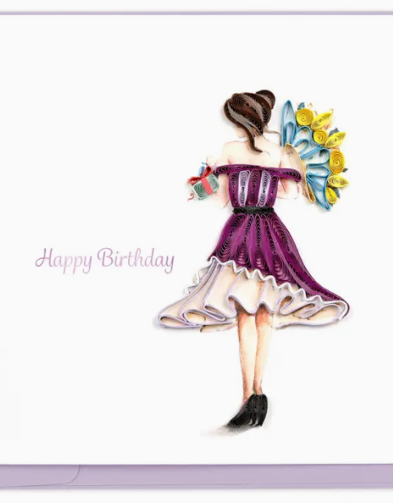 Quilling Card Quilled Birthday Woman with Bouquet Greeting Card