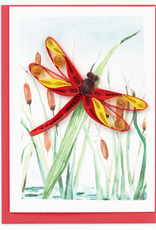 Quilling Card Red Dragonfly & Cattails Gift Enclosure Mini Card