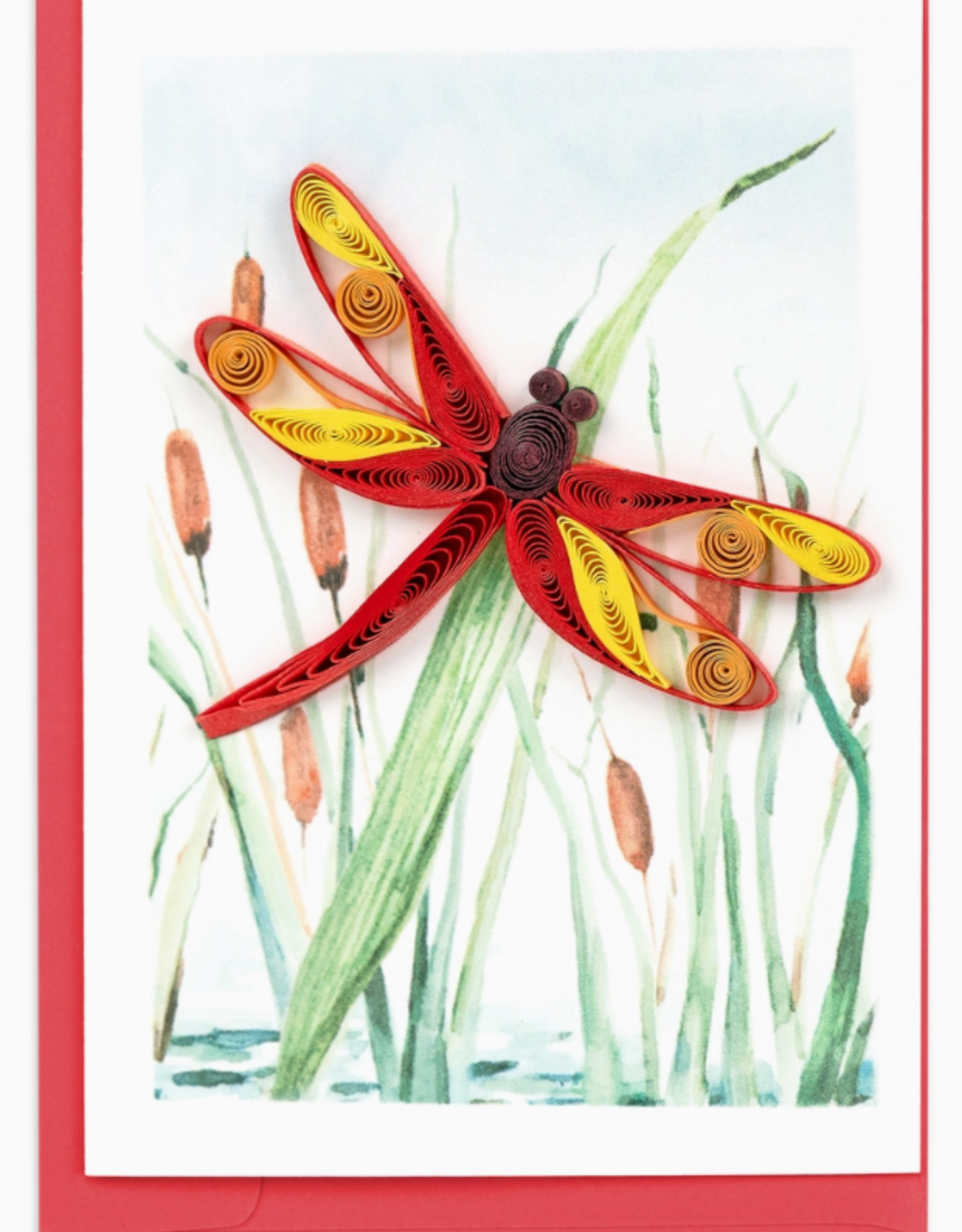 Quilling Card Quilled Red Dragonfly & Cattails Gift Enclosure Mini Card