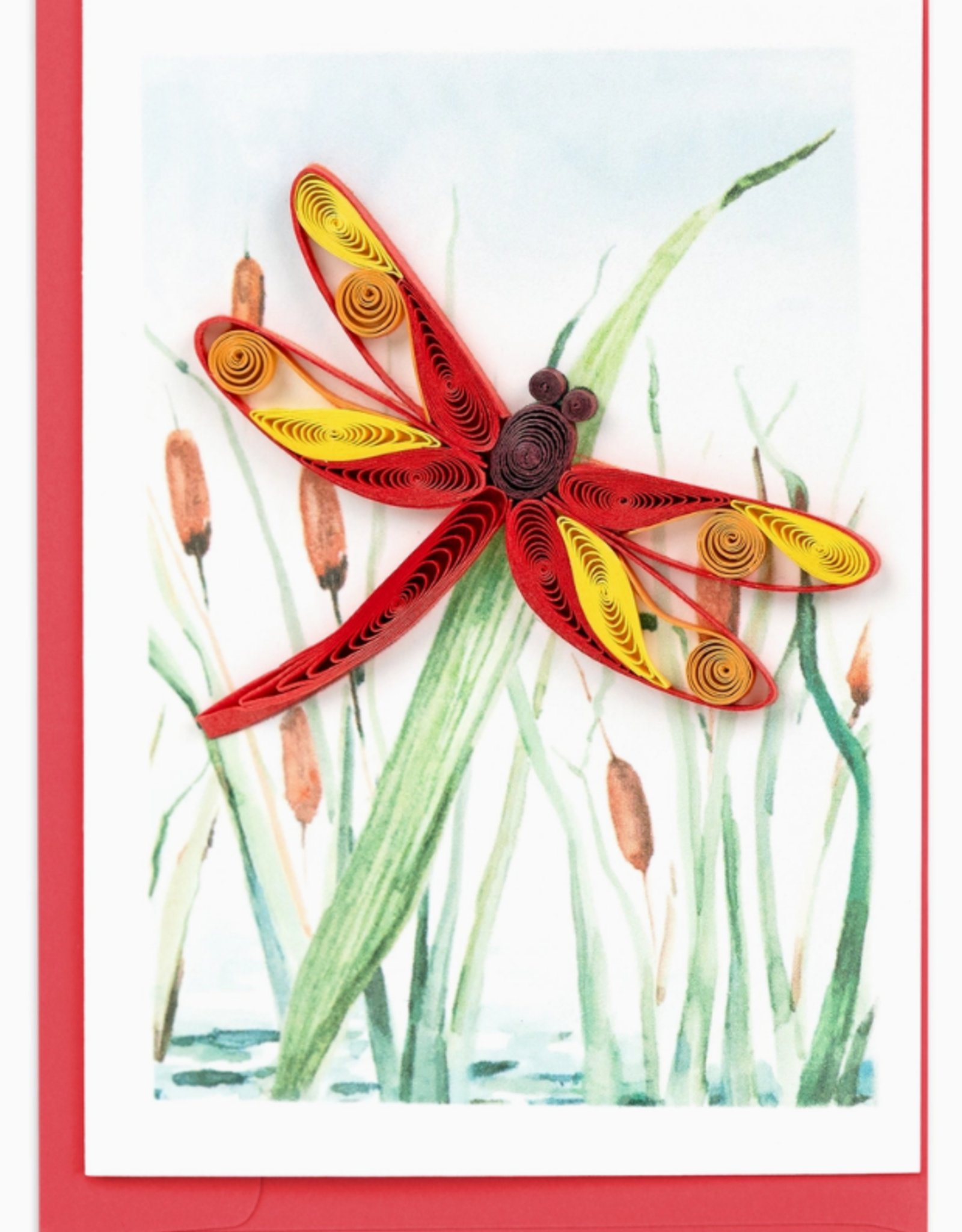 Quilling Card Red Dragonfly & Cattails Gift Enclosure Mini Card