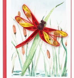 Quilling Card Quilled Red Dragonfly & Cattails Gift Enclosure Mini Card