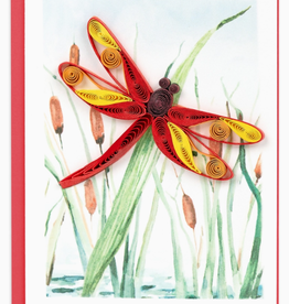 Quilling Card Red Dragonfly & Cattails Gift Enclosure Mini Card