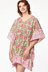 Sevya Handmade Floral Block-Printed Caftans - Pink and Green Lotus