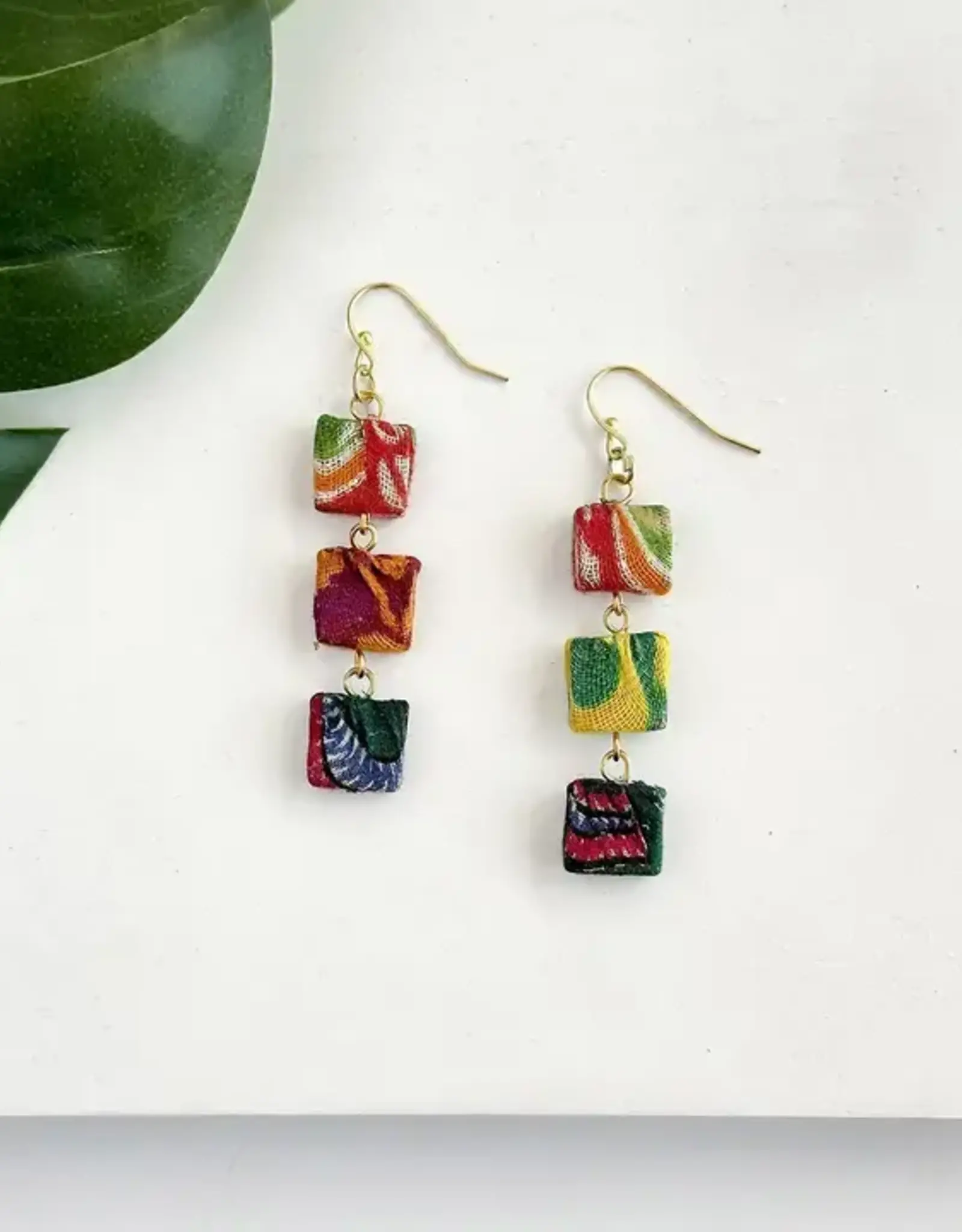 WorldFinds Kantha Fluid Square Trio Earrings