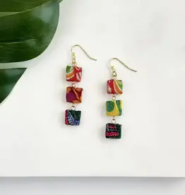 WorldFinds Kantha Fluid Square Trio Earrings