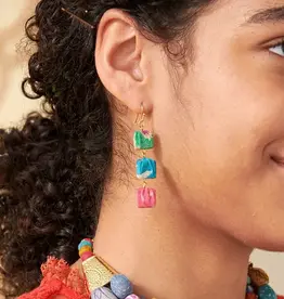WorldFinds Kantha Fluid Square Trio Earrings